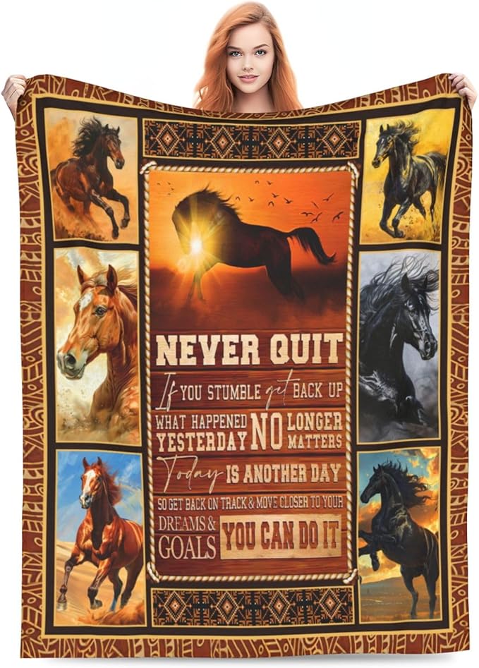 Western Horse Decor Throw Blanket - Super Warm Soft Plush Lightweight Fleece Flannel Winter Blanket for Girls Women Horse Lovers Boys Baby Kids - Couch Sofa Bedding - 50"X60"