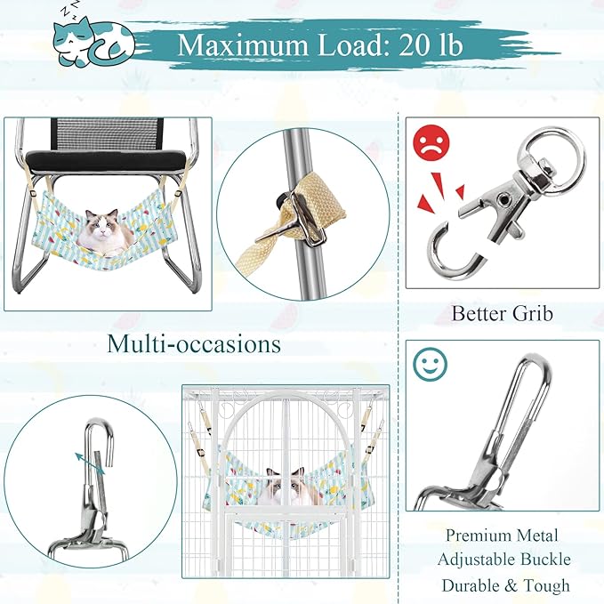 Cat Hammock Bed Cool Summer Hanging Adjustable Pet Hammock Bed for Cats/Small Dogs/Rabbits/Other Small Animals (Blue Fruit)