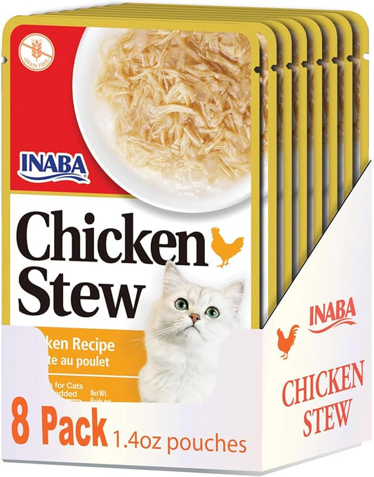 INABA Chicken Stew Side Dish/Complement/Dry Cat Food Topper/Treat for Cats with Vitamin E, Eight 1.4 Ounce Pouches