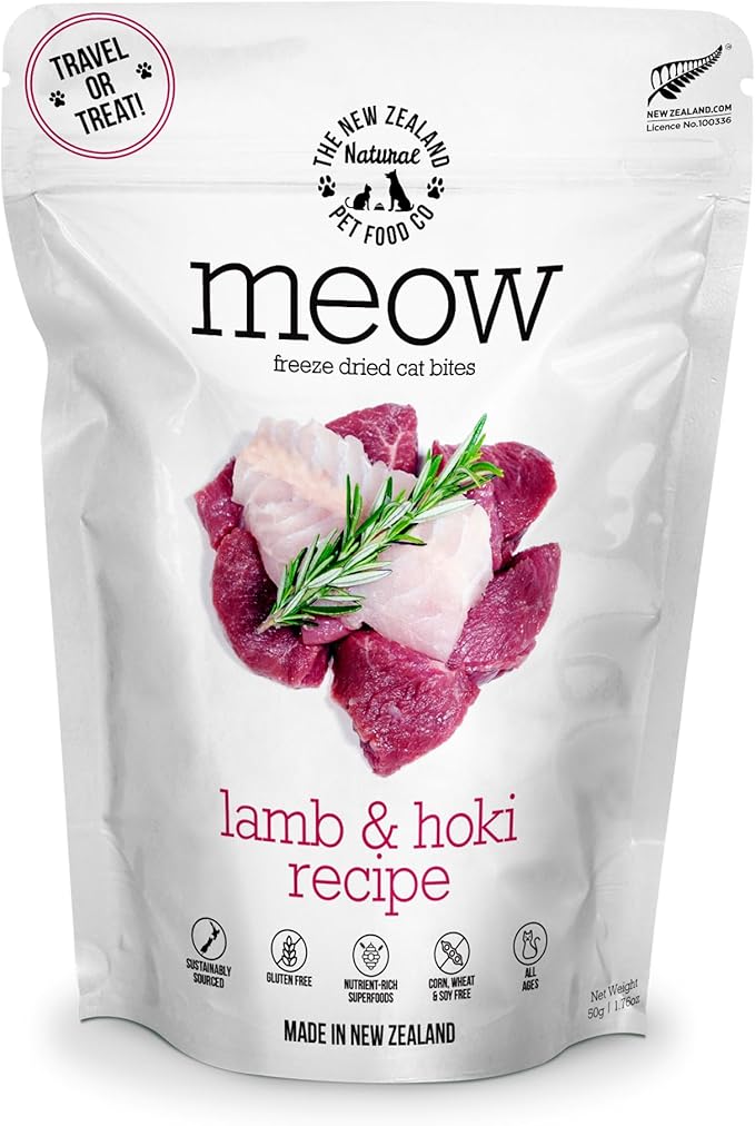 Meow Freeze Dried Cat Food - Lamb & Hoki Recipe, High Protein Cat Treats, Meals & Toppers, Dry Cat Food,1.76 oz