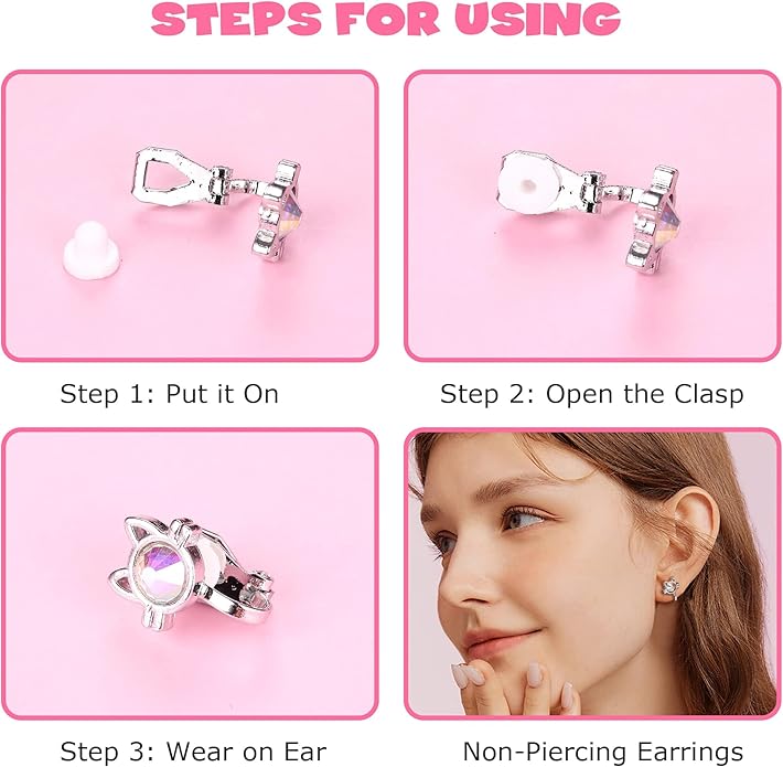 BESTEEL 12 Pairs Clip on Earrings for Women Cute CZ Cat Pearl Star Heart Turtle Butterfly Clip Earring Hypoallergenic Fake Clip-on Stud Non Pierced Earrings Set Multicolored Silver