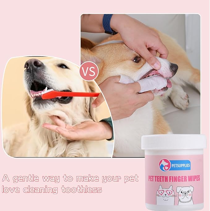 50pcs Dog Teeth cleaning Wipes,Finger Toothbrush for Dogs, Clean Tartar Reduce Plaque, Fresh Breath, Suitable for Dog and Cat Dental Careand Other Pet （50pcs）