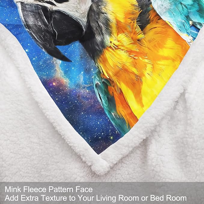 Parrot Sherpa Blanket, Colorful Macaw Fleece Throw Blankets for Couch Sofa Bed, Super Soft Warm and Lightweight, 50" x 60"