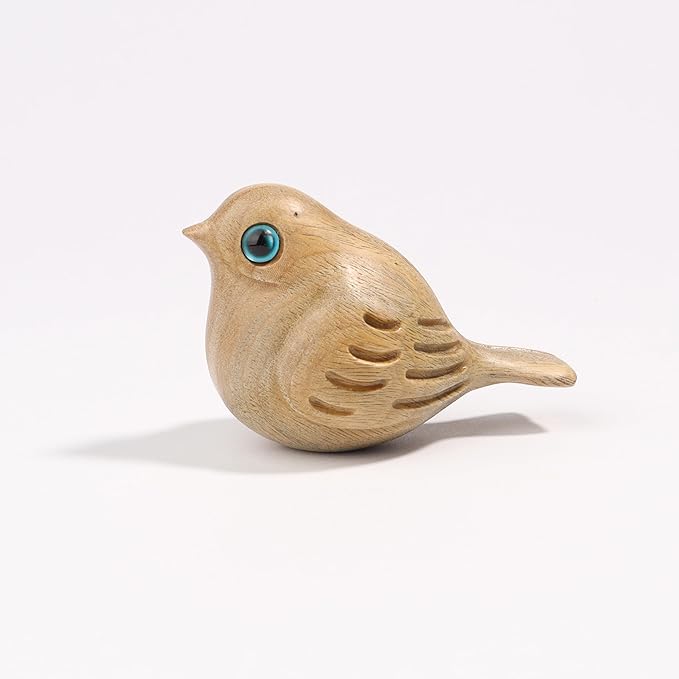 Bird Wooden Figurine,Miniature Wood Carving Decor Small Animal Garden Statue Sculpture,Lovely Gift Holiday Home Decor Suitable for bedroom living room shelf desk office desk table coffee table etc.