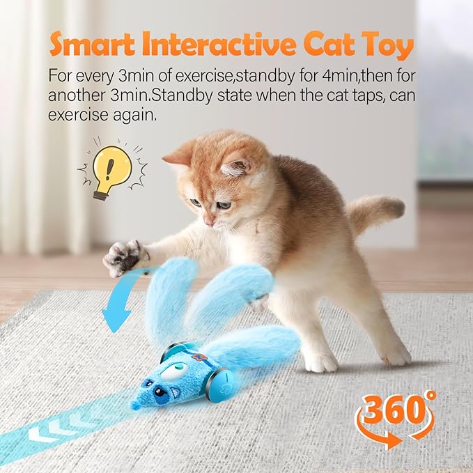 Migipaws Automatic Cat Toys, Plush Cat Mouse Toy, Interactive Toy for Indoor Cats, Smart Moving Kitten Toy, Rechargeable （Blue）