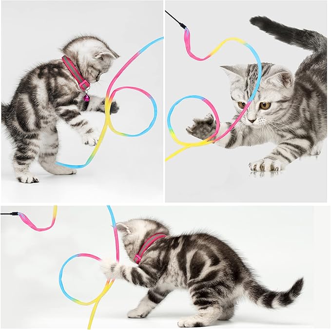 Molain Cat Wand Rainbow Toy, 3pcs Rainbow Ribbon Cat Wand for Kittens Training Rainbow Ribbon Cat Interactive Catcher Wand Stick Toy for Kitten Cat Indoor Exerciser Playing(30cm)