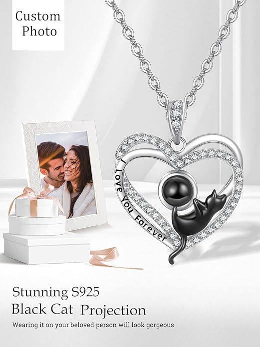 Birthstone Cat Necklaces,925 Sterling Silver Cat Necklace Heart Pendant for Women,Dainty Animal Jewelry for Her,Wedding Anniversary Birthday Gifts for Women Mom Grandma