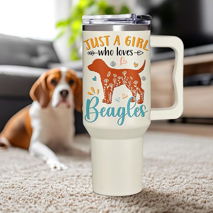 Beagle Gifts for Girls & Women, Christmas and Mother's Day Gifts for Beagle Lovers, Birthday Present Idea for Dog Owners, Dog Mom 40oz Tumbler with Handle & Straw