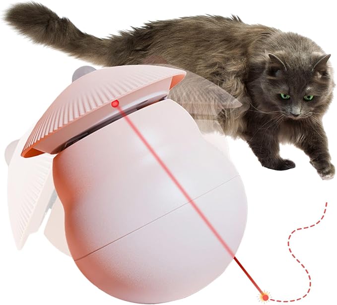 Meill Cat Laser Toys, Automatic Wireless Pet Lazer Toy for Indoor, Rechargeable Kitten Tumbler Interactive Toys, 360 Degree Irregular Rotation, 3 Adjustable Modes, ABS Resistant Grasp and Bite, Pink