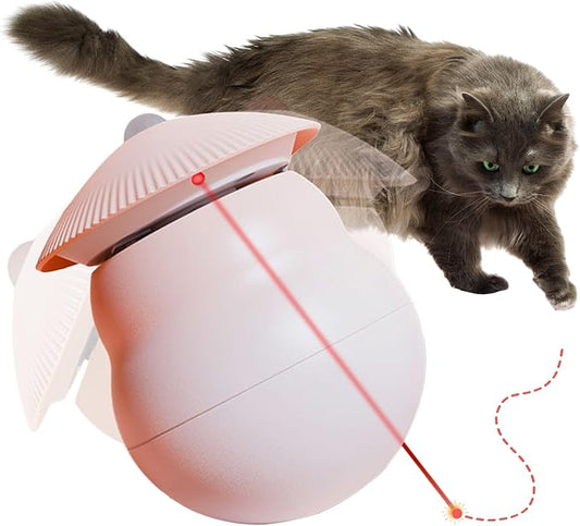 Meill Cat Laser Toys, Automatic Wireless Pet Lazer Toy for Indoor, Rechargeable Kitten Tumbler Interactive Toys, 360 Degree Irregular Rotation, 3 Adjustable Modes, ABS Resistant Grasp and Bite, Pink