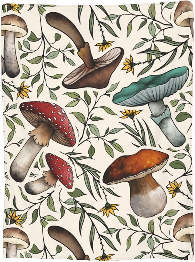 Ultra-Soft Microfiber Throw Blanket 330 GSM Fuzzy Fleece Blanket for Adults Kids Gift Couch, Sofa, Bed Mushroom 80"x60"