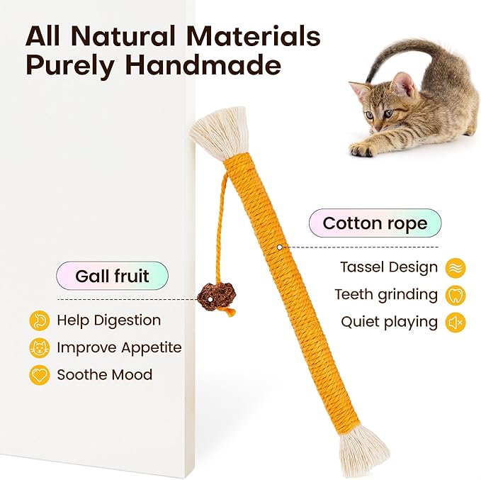 Potaroma 3Pcs Cat Toys Chew Ropes with Refillable Organic Catnip, Safe Teeth Cleaning Toy for Indoor Kittens, Interactive Cat Nip Kitty Toys for All Breeds 7.8 Inches