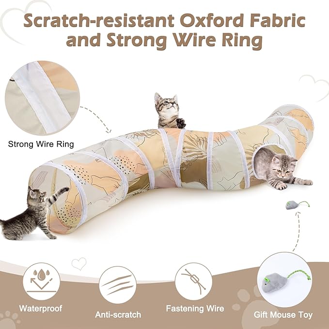 Glittme Cat Tunnel, Cat Tunnels for Indoor Cats, S-Shape Peekaboo Cat Cave with Cat Toys, Foldable Cat Tubes and Tunnels for Cats, Rabbit, Puppy, Guinea Pig