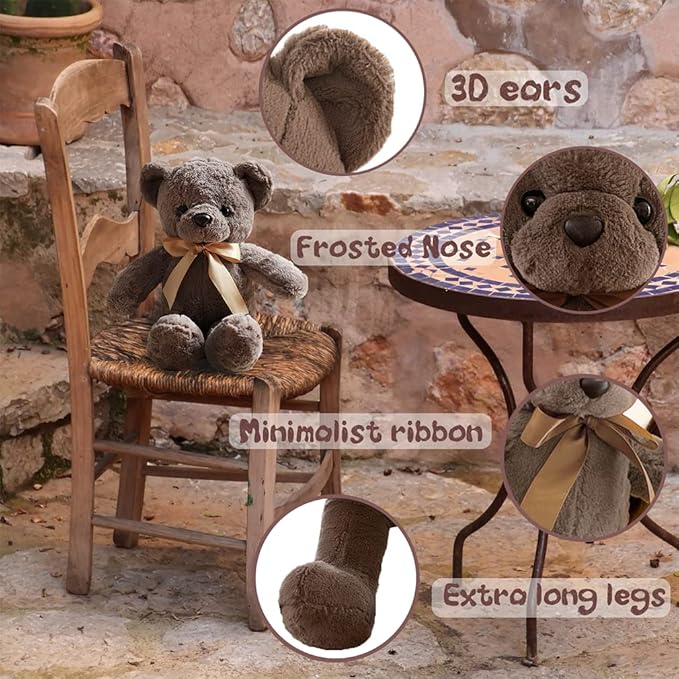 Brown Teddy Bear Stuffed Animals, 13" Soft Cuddly Stuffed Teddy Bear Plush Cute Plush Toys for Birthday Mother's Day Valentine’s Day Wedding Graduation Party Gifts for Kids