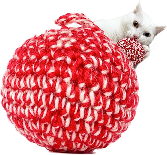 JAYU PET Red Cat Ball - Catnip Inside Cat Toy, Handmade Silvervine Ball Toys, Cat Toys for Indoor Cats, Interactive Matatabi Cat Ball Toy, Feline Kitten Toys, Cat Gifts (2.7 inch)