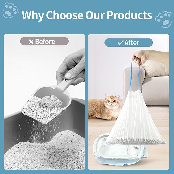 50 PCS Self Cleaning Cat Litter Box，Drawstring Cat Litter Box Liners，Scoop Free Automatic Cat Litter Box Extra Large Litter Box measures 23" x 15.7"