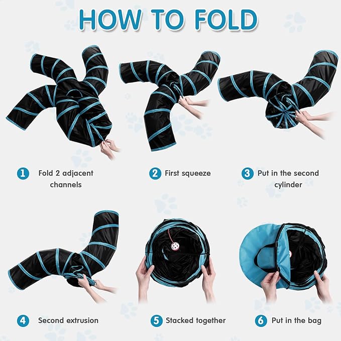 Poen 21 Pcs Cat Tunnel for Indoor Cats Set Collapsible 5 Way Cat Tubes with 20 Pcs Cat Toys Kitten Toys Interactive Cat Feather Toy Mouse Crinkle Balls Cat Tube for Puppy Kitten Rabbit(Blue Black)