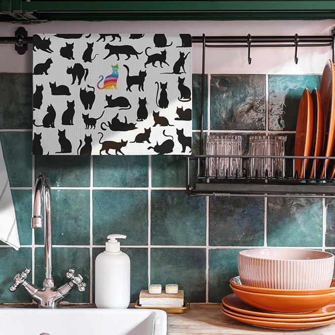 Cat Hand Towel, Black, Polyester, 23.62*15.74 Inches, 16 Pack