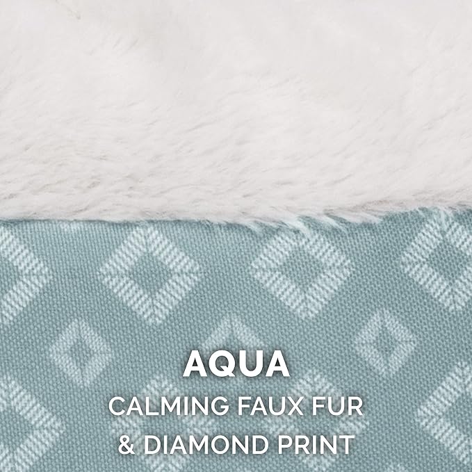 Furhaven Cat Bed for Indoor Cats, Washable w/ Removable Bolsters, For Pets Up to 18 lbs - Plush & Diamond Print Cuddle Loaf Mat - Aqua, Large