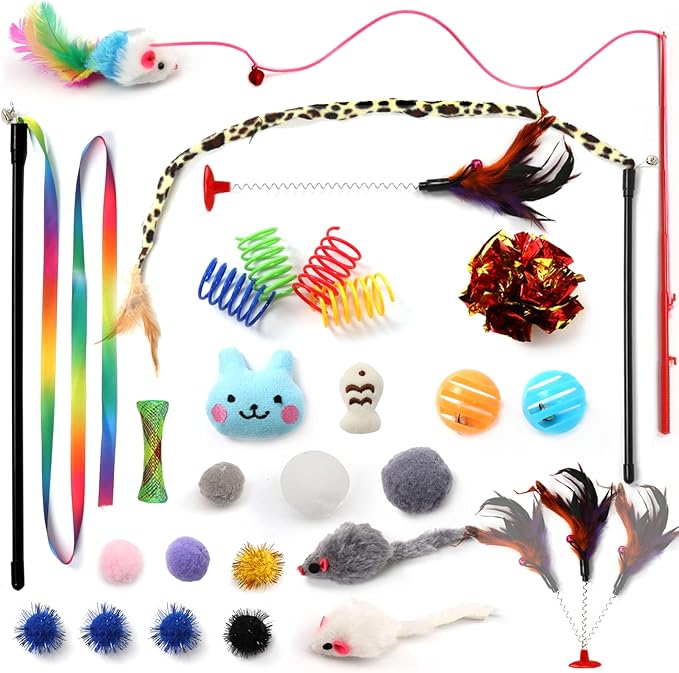 Kitten Toys Cat Toys Assortments, 26 Packs Cat Toys Variety Pack for Kitty, Cat Wand Toy, Cat Feather Toys, Cat Balls with Bells, Cat Mouse Toy, Catnip Toys for Indoor Cats