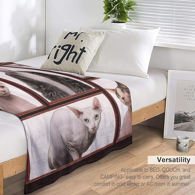 Hairless Cat Blanket Hairless Cat Gifts for Girls Boys Woman Kids Hairless Cat Lover Throw Blankets Soft Blanket Warm Fleece Flannel Plush Blankets for Bed Sofa Couch 60"x80"