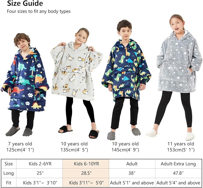 KFUBUO Wearable Blanket Hoodie for Kids Sherpa Patterns Oversized Sweatshirt Blanket With Pocket 6-10 Year Old Girl Boy Birthday Gifts Elephant