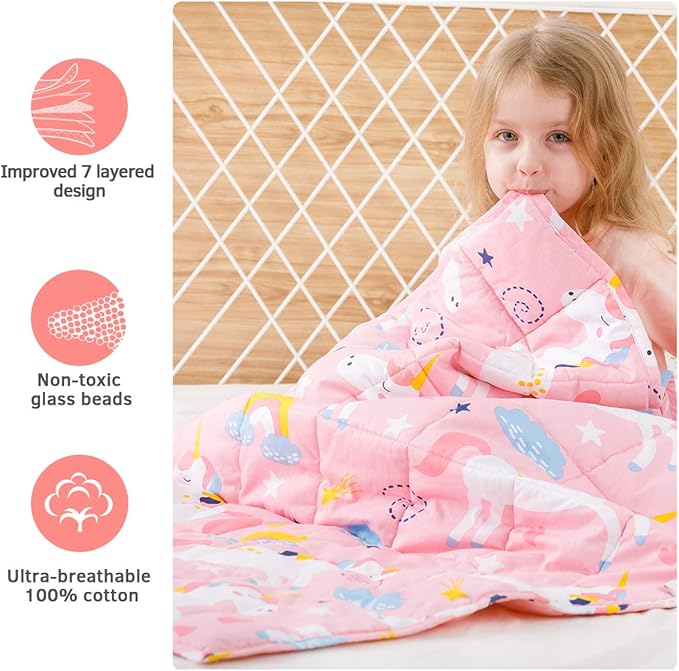 Mr. Sandman 5 lbs Weighted Blanket for Twin Size Bed, Perfect for 40-60lb, Organic Cotton Heavy Blanket with Premium Glass Beads - 36" x 48" Rainbow Unicorn