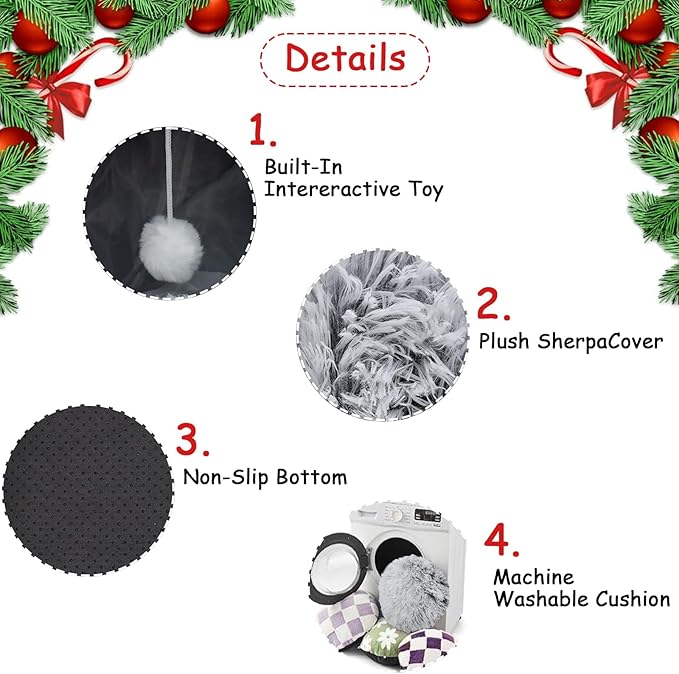 Cat Tunnel Bed for Indoor Cats, Soft Plush Donut Peekaboo Cat Cave, Multifunctional Playground Toy for Small Medium Large Cats, Kittens, Rabbits, Ferrets, with Washable Cushion(Grey)