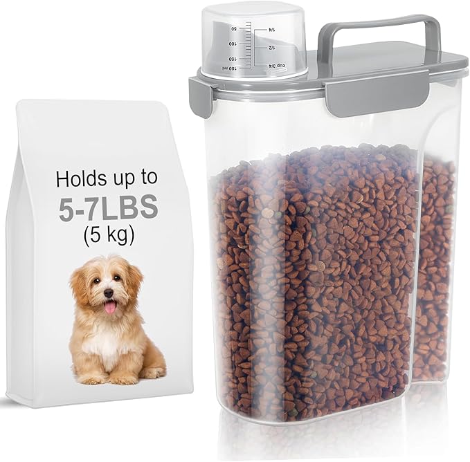 Dog and Cat Food Storage Container with Upgraded Large Nozzle BPA-free, 4 Snap Seals Plastic Pet Food Storage Container with Handles are Easy to Clean and Carry-5-7LBS