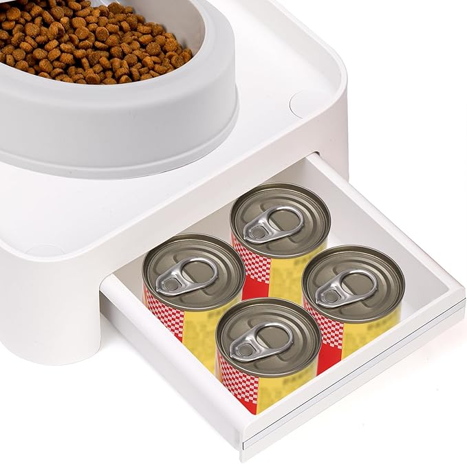 YOUEON Raised Pet Feeder Stand for Cats and Dogs Neck Health, Adjustable Height Elevated Shelf Suitable for 90% Automatic Pet Feeder & Water Dispenser, with Drawer to Stock Pet Snacks, Canned Food