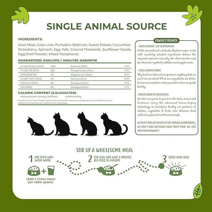 Nature's Kitchen Freeze Dried Cat Food - 100% Real Goat Meat | Grain-Free | Provides Omega3 & Iron | Maintains Healthy Bones | Healthy Cat Food | Single Source of Protein (8.82oz)