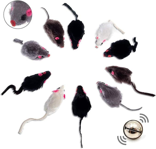 Set of 10 Toy mice 10 Pieces with Bell and Without Plastic Parts Outside (Eyes, Nose) I Soaked in Catnip Cat Toy