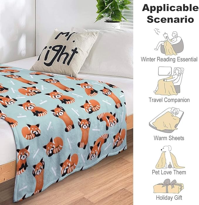 Red Panda Blanket Warm Cozy Red Panda Bamboo Flannel Throw Blanket for Travel Living Room Home Kids Adults 60"X50"