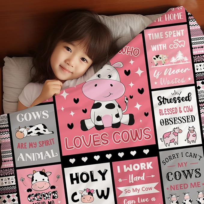 Cow Gifts: Soft Cozy Cows Flannel Throw Blanket for Girls, Women, Kids & Adults - 50"X40"