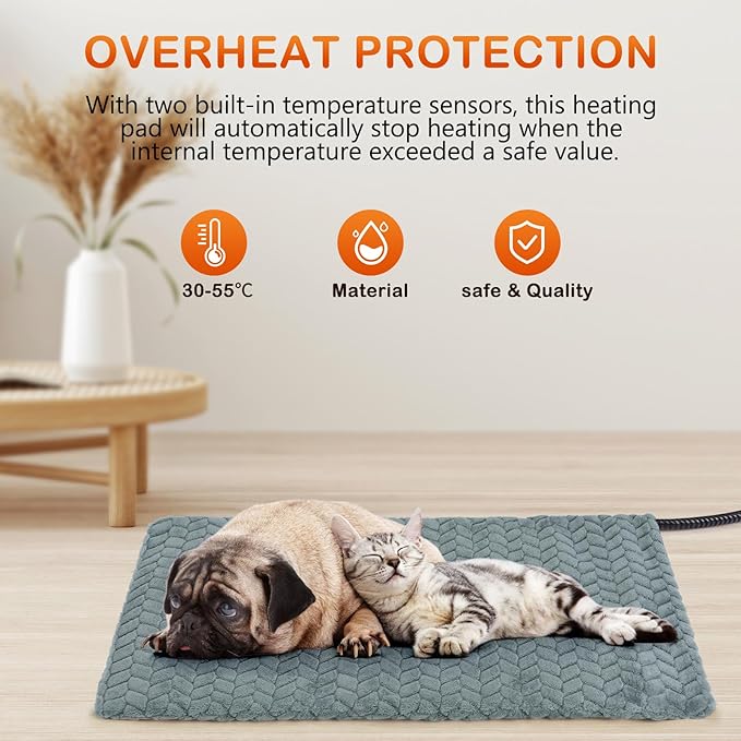 GASUR Pet Heating Pad, Waterproof Electric Dog Cat Heating Pad with Timer, Temperature Adjustable Heatded cat Bed for Winter,Auto Power-Off,Anti-bite Heating Pad for Dogs Cats -28''x16'', Medium