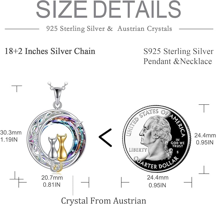 925 Sterling Silver Moon Black Cat Necklace for Women - Tree of Life Jewelry with Abalone Stone - Cat Lover Birthday Gift