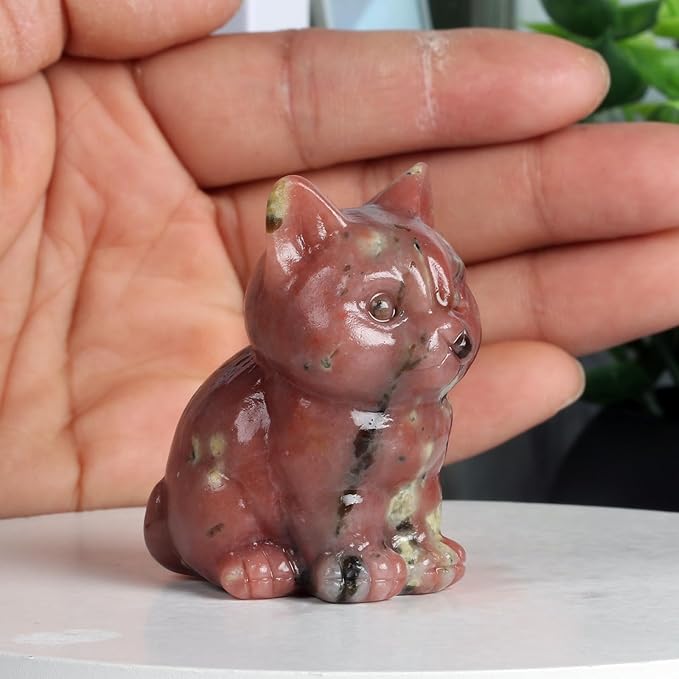 1.6 Inch Crystal Cat Statues, Plum Blossom Tourmaline Crystal Cat Figurines, Healing Crystal Kitty Figurine Decor, Cute Lucky Cat Statues for Gifts, Handcrafted Crystal Figurines for Home Ornaments