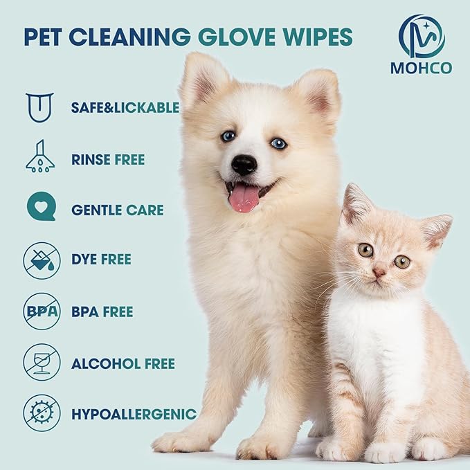 20 Pcs Pet Cleaning Glove Bathing Wipes for Dogs and Cats,No Rinse Cats Gloves Wipes,Pet Wipes for Paws, Butt, Face and Fur,Pet Bathing Gloves Wipes for Daily Care and Traveling