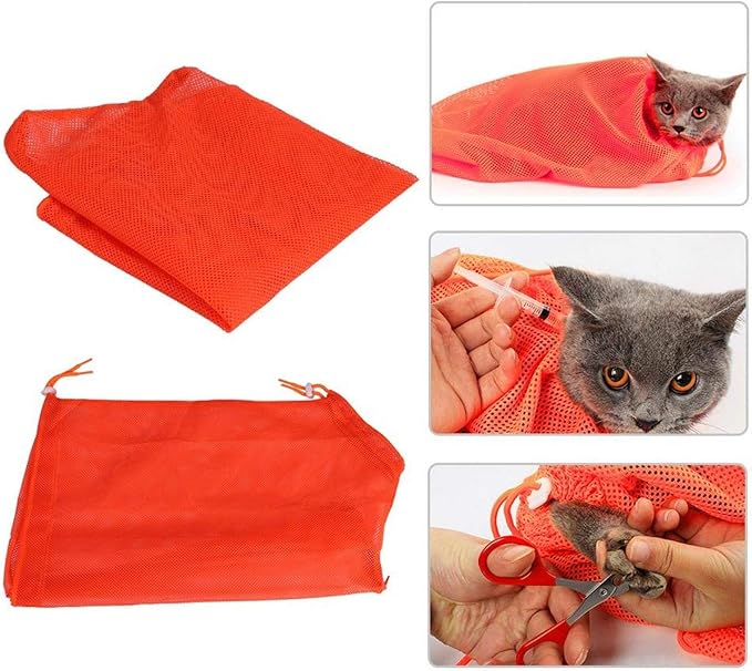 Cat Bathing Bag, Pet Cat Care Mesh Grooming Bathing Restraint BagMulti-Functional Adjustable Cat Shower Accessories for Nail Trim Examining Ear Clean Injecting