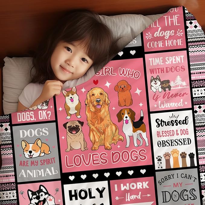 Dog Blanket Gifts for Girls Women Dog Gifts for Dog Lovers Soft Warm Dogs Flannel Throw Blanket for Kids Adults 80"X60"
