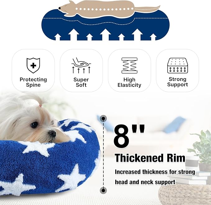 Calming Donut Dog Beds for Small to Medium Dogs, Cuddler Round Dog Beds for Sweet Dream, 27 Inch Cat Beds for Indoor Cats Up to 25 lbs Pet, Washable Dog Bed with Removable Water Resistant Lining Cover