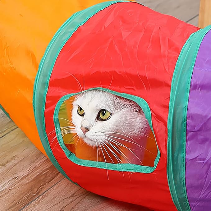 iCAGY Cat Tunnel for Indoor Cats, Pet Cat Kitten Rabbit Ferret Play Toys Tube Tunnel Interactive Crinkle Pop Up Rainbow Shape I S