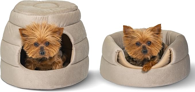 Best Friends by Sheri 2 in 1 Honeycomb Convertible Cat and Dog Cave Bed, Ilan Microfiber, Wheat, Standard