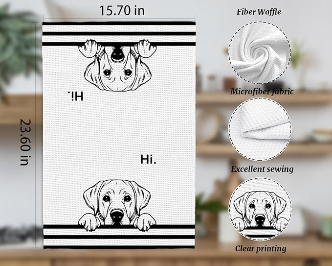 Hi Labrador Waffle Kitchen Towels, Gifts for Labrador Lovers Moms Dish Tea Towels for Kitchen, Dog Lover Gifts Decorative Hand Towels for Bathroom Guest Room Decor, 16x24 Inch