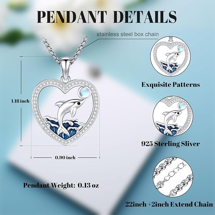 Black Cat/Dolphin/Bat Necklace Animal Pendant 925 Sterling Silver Cute Animal Jewelry Graduation Gifts for Women Men Animal Lovers Christmas Holiday Birthday Fathers Day