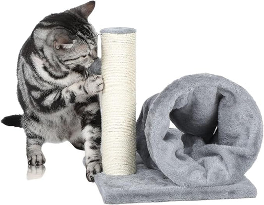 Cat Tree with Cat Play Tunnel, 11.8 in Cat Scratching Post with Scratching Board,Cat Scratch Pad with Toy Ball for Indoor Cats,Protect Furniture