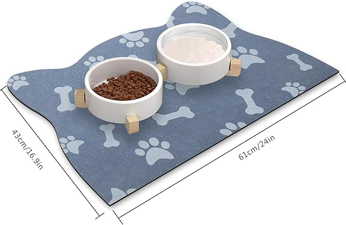 YCT Cat & Dog Mats - No Slip Cat & Dog Mat for Food & Water, 16.9"x24", Navy Blue
