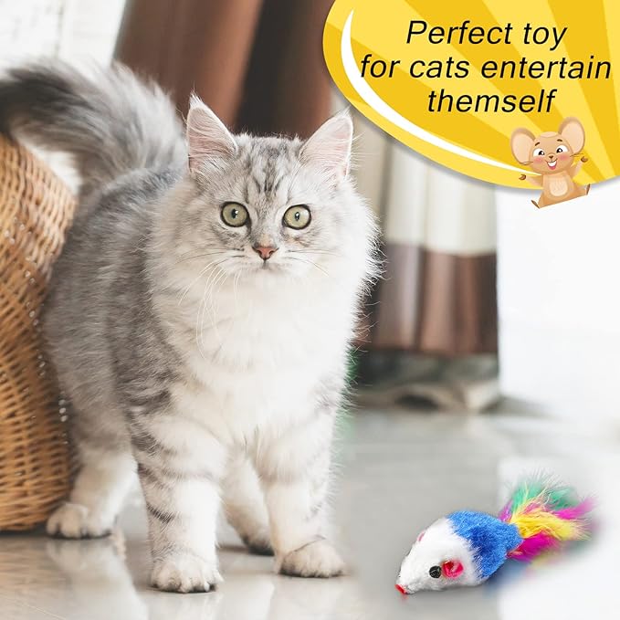 Syhood 120 Pcs Fur Mice Cat Toys Catnip Mouse Toys with Rattle Sound for Cats Mini Mice for Indoor Cats Kitten Interactive Play Assorted Color