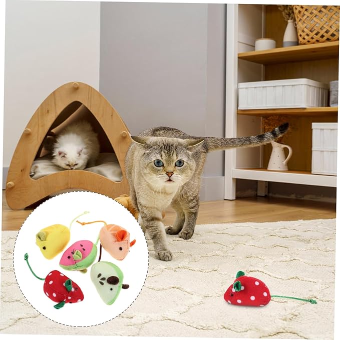PRETYZOOM 5pcs Mouse Cat Toy Chew Toy Cat Mouse Toy Toys for Kittens Cat Mice Toys Toys Pet Toys Kitten Toys Fruit Toys Cartoon Fruit Mice Toys Cat Toys Bite Pet Supplies Plush