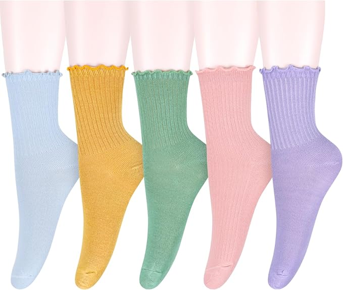 Benefeet Sox Womens Girls Ruffle Crew Socks Novelty Cute Frilly Dress Socks Cotton Lettuce Trim Turn-Cuff High Ankle Sock